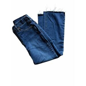 GAP High Rise Kick Fit Jeans Cropped Flare Raw Hem Dark Wash EUC Size 29/8R